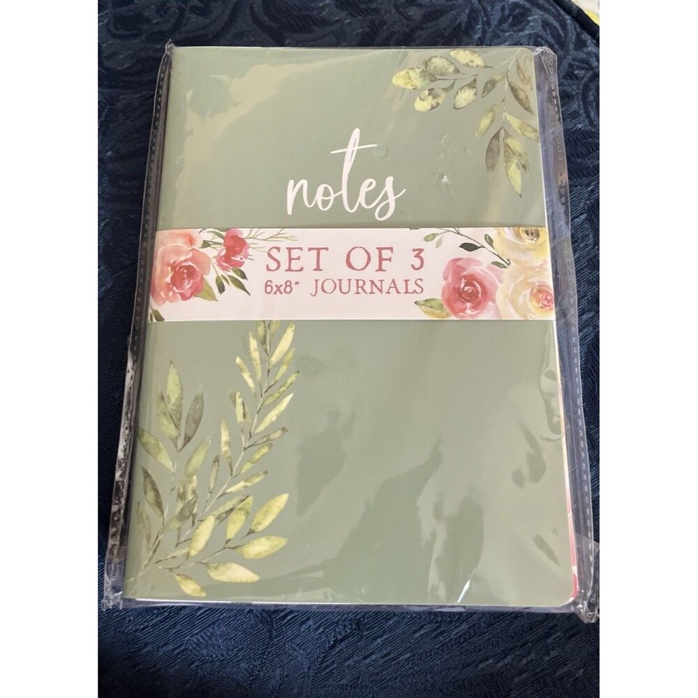 Enchanté Floral Journals Set of 3 6x8 Notebooks Farmhouse Rose Plaid New